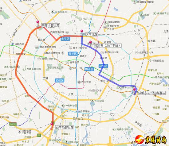 成都开行火车北站至东站、石羊场客运站公交接驳专线