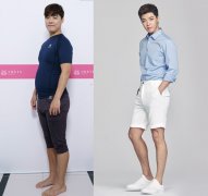  日韩混血艺人康男近日公布了一组减肥前后的对比照
